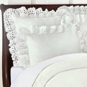 TWO Smoothweave Bedding Ruffled Eyelet Ivory Standard Pillow Shams